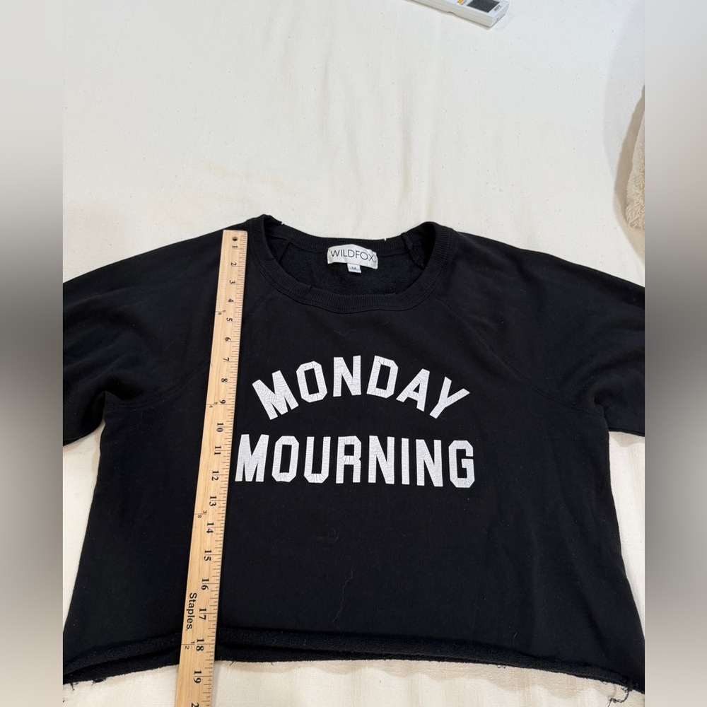 Black 'Monday Mourning' Long Sleeve Cropped Sweatshirt - Picture 5 of 6